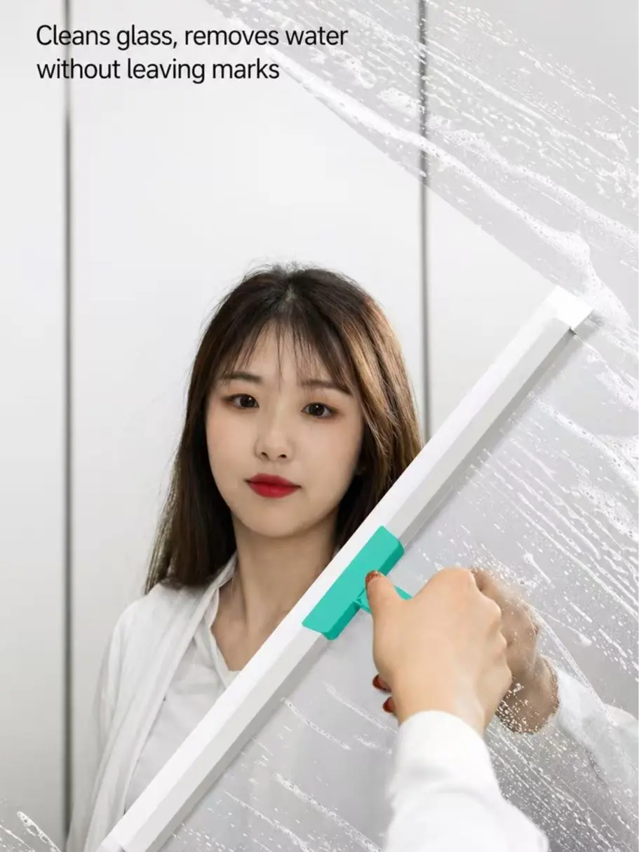 3-in-1 Floor Squeegee & Rubber Broom with Silicone Blade, Wet & Dry Multifunctional Cleaning Tool, Removes Pet Hair, Dust, Dirt & Liquids for Tile, Hardwood, Bathroom Glass & Floors, 1 Pack