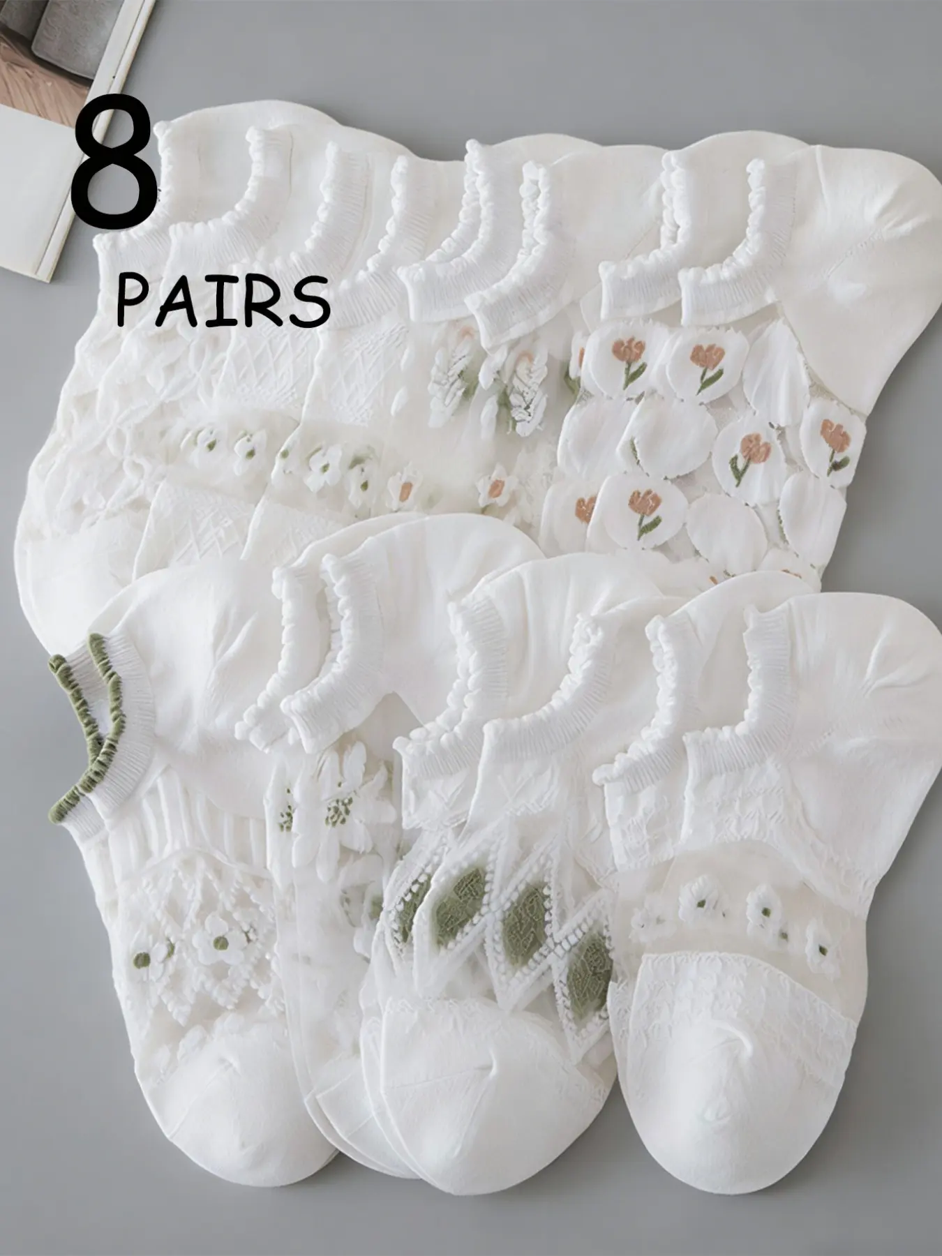 Women's Crystal Glass Fiber Short Socks, Pack of 8 Pairs, Comfortable & Stylish Design, Perfect for Daily & Everyday Wear