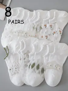 Women's Crystal Glass Fiber Short Socks, Pack of 8 Pairs, Comfortable & Stylish Design, Perfect for Daily Wear