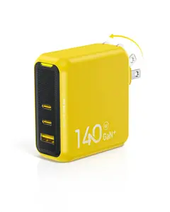 AOHI Magcube Pro 140W GaN+ 2 USBC and 1 USBA Fast Charger, 3-Port Multi-Device Fast Charging, Advanced GaN Power Adapter, Intuitive Touch Controls, for MacBook, iPhone 16 Series, Samsung Galaxy, Pixel, and More   charger