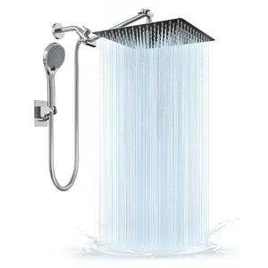 Dual Shower Head with Handheld, High-Pressure 3-Way Shower Combo, 8 Inch Rain Shower Head with 11-inch Adjustable Extension Arm and 5 Settings Handheld Showerhead Combo, Powerful Low-pressure Water Shower Spray