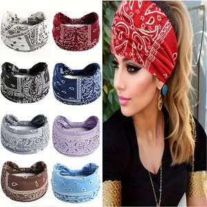 Bohemian 8-Piece Set Women's Sweat-Wicking Wide Headbands, Fashion Sporty Hair Bands for Yoga, Running, Fitness, Soft Paisley Pattern