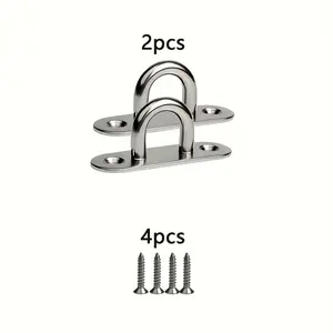 Stainless Steel Screw Hooks Set with 4 Installation Screws M5 Ring Eyelet, Ideal for Nautical Equipment Ceiling Wall Hanging, Wall Mount Compatible