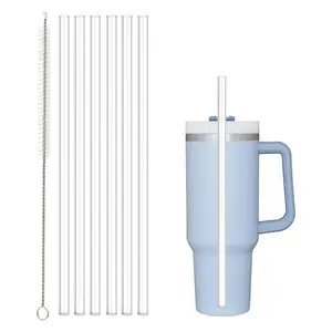 Reusable Straw Set, 6 Counts Straw with 1 Count Straw Cleaning Brush, Reusable Straws, Drinking Straws for Tumbler Cup, Drinkware Accessories (without Tumbler Cup)