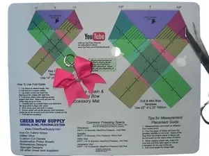 Cheer Bow Accessory Template Mat - Thick Rubber with Printed Folding Guide for 1.5" & 2.25" Ribbons - 15" x 12" Ironing Surface with Measurement Tips