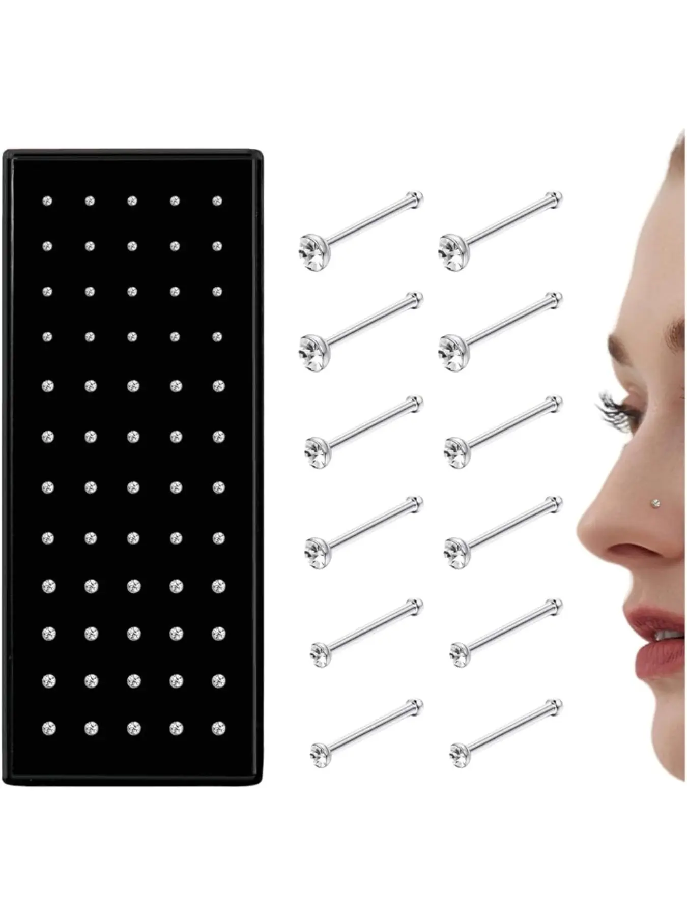 Stainless Steel Nose Studs, Rhinestone Decor Nose Piercing Jewelry, Body Jewelry, Fashion Accessories for Women & Men, Body Piercings Set, Nose Rings Set