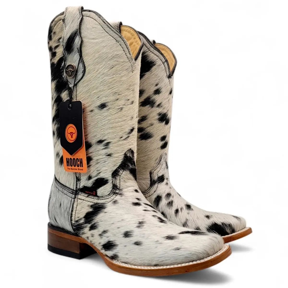 Leather Boots with Original Cow Hair Square Toe for Women Natural Color - Hooch Boots