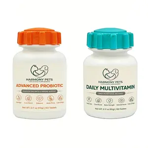 Harmony Pets Essential Health Bundle - Daily Multivitamin & Advanced Probiotic for Dogs & Cats - 2 Pack (300ct Total) - Complete Immune, Digestive & Coat Support