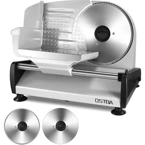 Meat Slicer 200W Electric Deli Food Slicer with 2 Removable 7.5" Stainless Steel Blade, Adjustable Thickness for Home Use, Child Lock Protection, Easy to Clean, Cuts Meat, Bread and Cheese