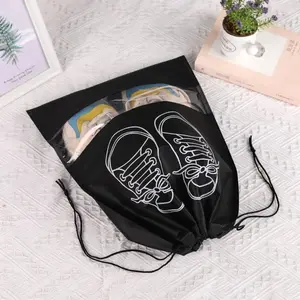 Portable Travel Shoe Bag with Transparent Window, Reusable Dustproof Storage Bag, Large Drawstring Design, 12.6” X 17.1”