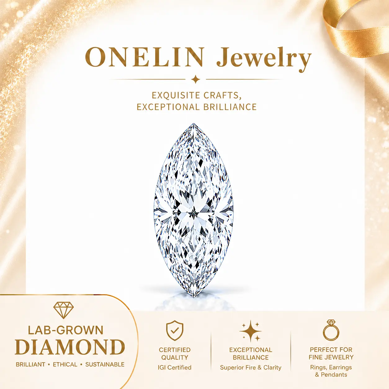 IGI Certified Marquise Cut Lab-Grown Diamond - 3.00 Carats - F Color - VS 1 - LG805664095