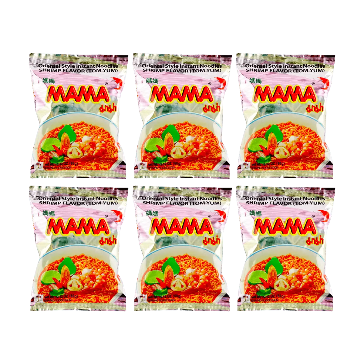 MAMA Tom Yum Kung Instant Noodles Value Pack - Authentic Thai Flavor, 55g x 6 Bags