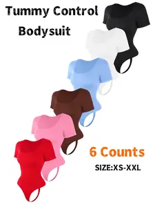 Women's Plain Square Neck Crop Thong Knit Shapewear Bodysuit, Tummy Control & Butt Lifting, All-Seasons Wearable Basic Women's Intimates & Underwear & Shapewear，Women's Seamless Shapewear