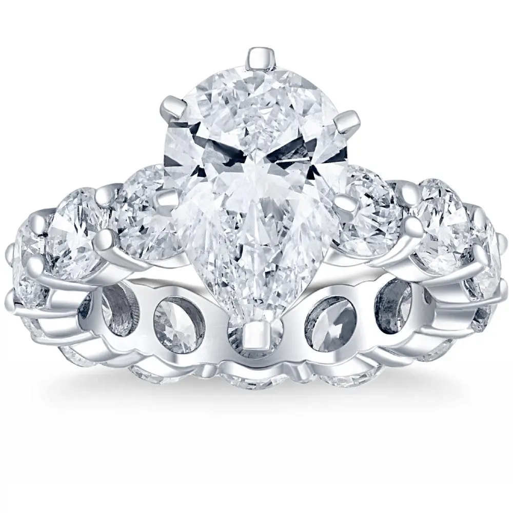 Certified 8Ct TW Pear Diamond Eternity Engagement Ring in 14k Gold Lab Grown