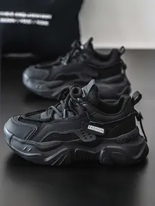 1 Pair Solid Color Elevator Comfort Mesh Casual Dad Sneaker Shoes | Thick Wear-resistant Sole, Breathable Upper Design, Trendy Style | For Daily Leisure, Trendy Outfits & Sophisticated Strolls