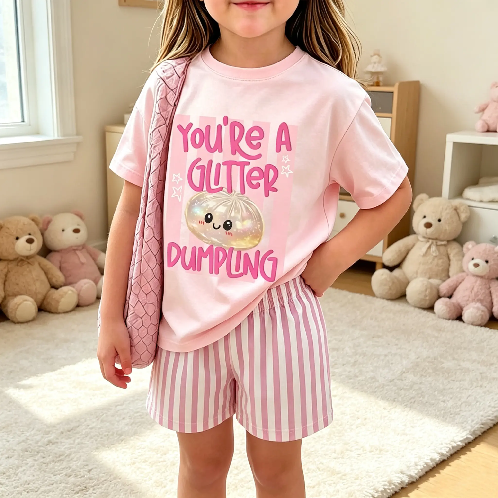 Girls 2-Piece Summer Outfit, Short Sleeve Graphic Top & Matching Shorts Set, casual Cute Kids Clothes for Back to School and Daily Wear Clothingsets Tee Set