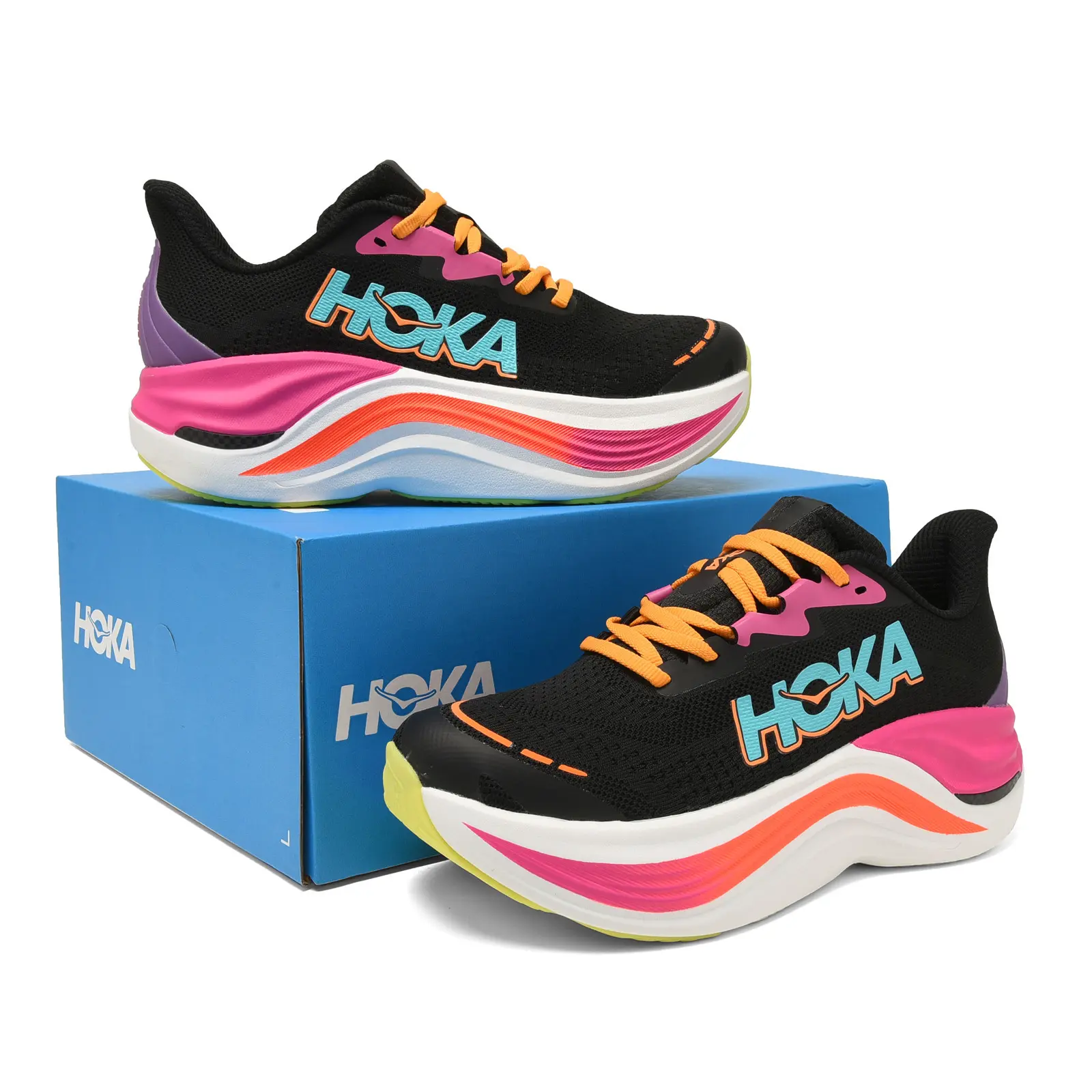 Black Mesh Running Shoes Pink Orange Purple Gradient Thick Cushion Sole Breathable Shock Absorbing Athletic Sneakers For Jogging Fitness Daily Walking Sports