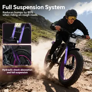 Upgraded electric bicycle with high carbon steel frame, hydraulic shock absorption, full suspension system, top speed of 32mph/40mph, 48V 1500W motor, riding assistance range of 40-70 miles, 20 * 4.5-inch all terrain tires, snow tires, off-road motorcycle