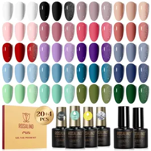 ROSALIND 24PCS Gel Nail Polish with Base Glossy and Matte Gel Top Coat Need Uv Nail Light to Dry Gel Polish Starter Set For All Seasons Beginner DIY at Home