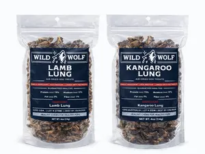 Wild Wolf  Kangaroo and Lamb Lung Bundle (Two 4oz. Bags) Healthy Dog Chew Treats - Hypoallergenic - Ethically Sourced Human Grade Kangaroo and Lamb Lung - Single-Ingredient - Australia and USA- Free Fast Shipping - Lowest Price