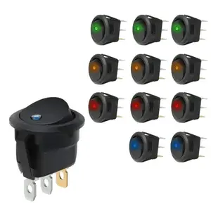 Nilight 12Pcs 12V 20A Round Blue/Green/Yellow/Red LED SPST Toggle Switch