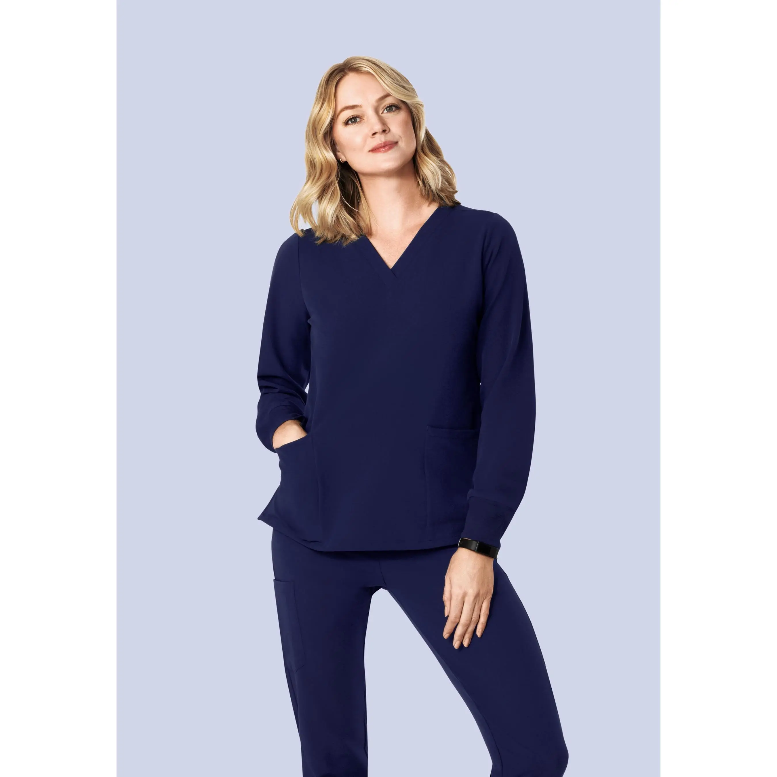 Long Sleeve 6 Pocket Top Navy mandala scrubs Long Sleeve 6 Pocket Top Navy mandala scrubs