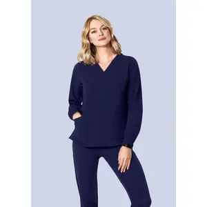 Long Sleeve 6 Pocket Top Navy mandala scrubs