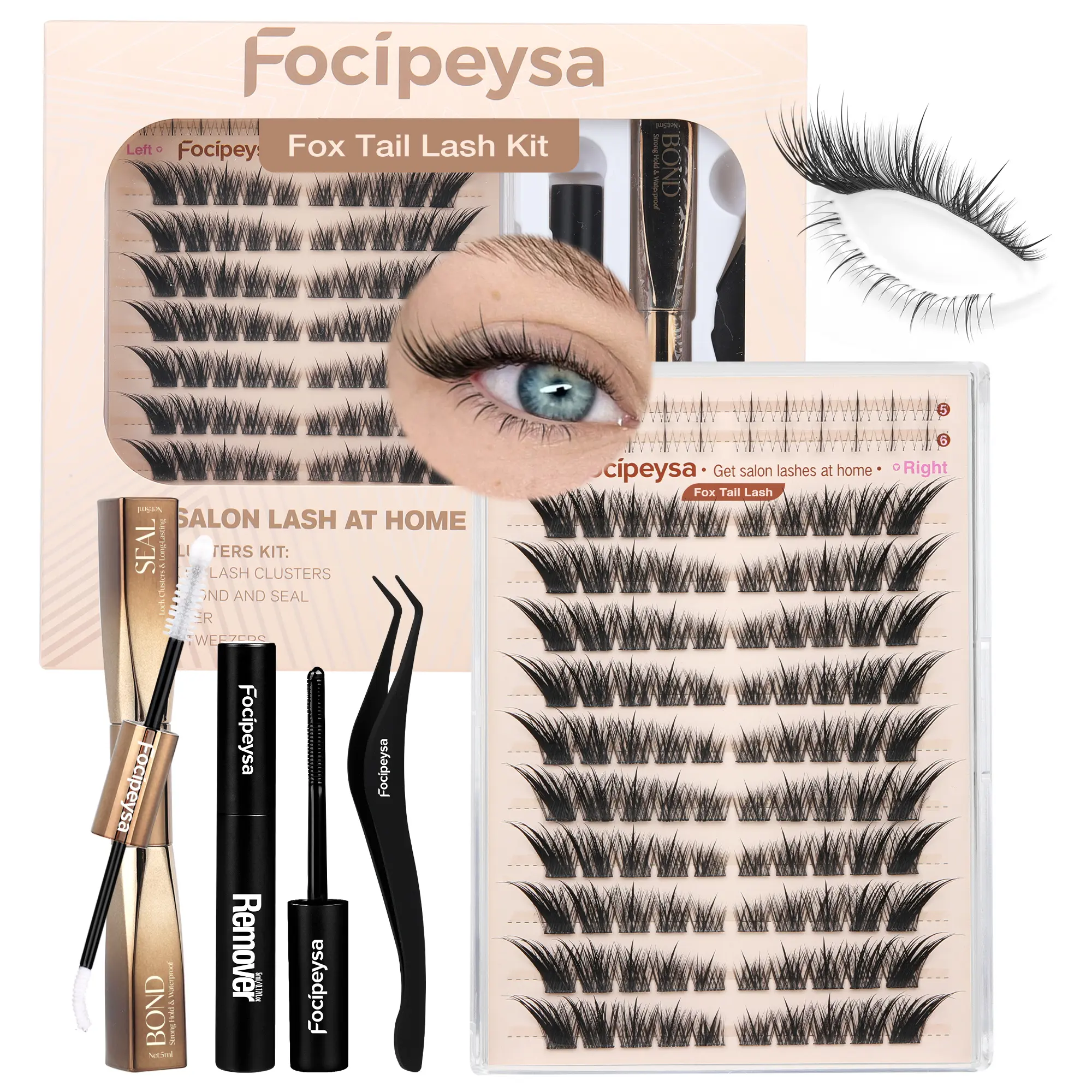 Focipeysa FoxTail Lash | LC Curl Fox Eye Lash Clusters | Ultra-Dense, Waterproof, All-Day Hold | Easy D-Curl DIY for Beginners | Get Flawless Salon Extensions at Home | Suitable for Various Makeup Styles