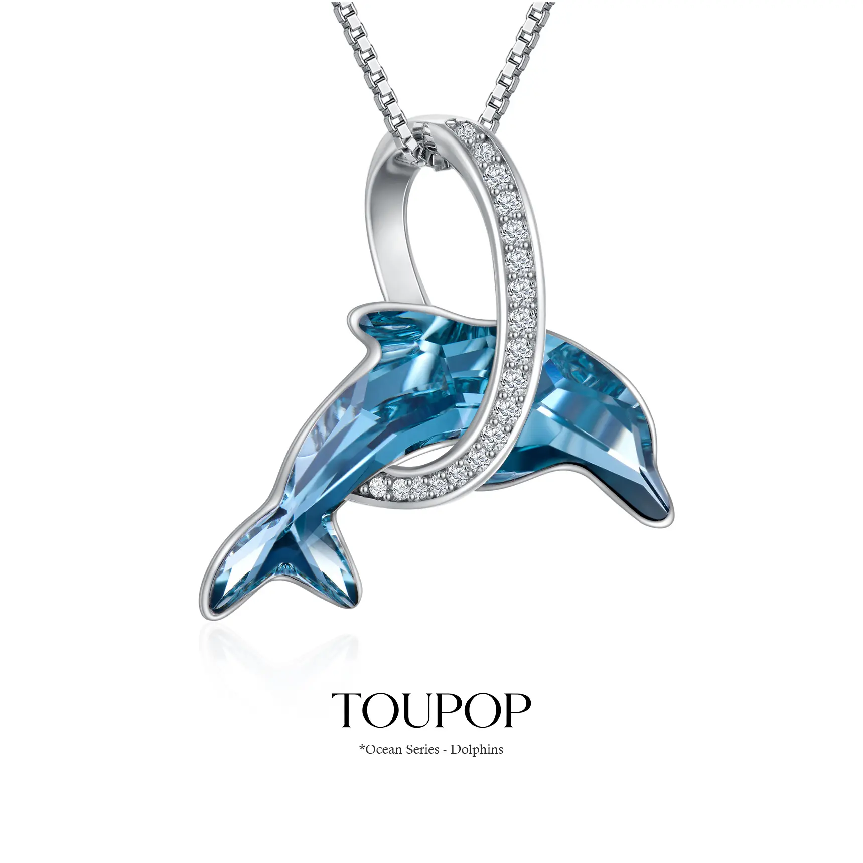 TOUPOP Sterling Silver Dolphin Motif Necklaces for Women, Elegant Silver Crystal Look, Daily Wear Size, Birthday Valentine's Day Gifts for Her Mom