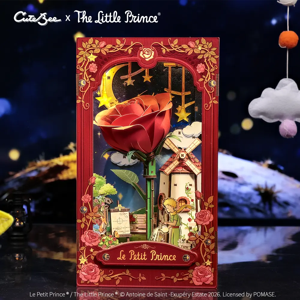CUTEBEE x The Little Prince – My One and Only Rose DIY Book Nook Kit | Miniature Bookshelf Insert | Gift for Adults