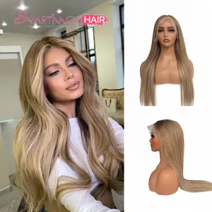 Ash Blonde to Light Brown Highlight Balayage Human Hair Lace Front Wig 32 Inch | 13x4 HD Transparent Lace Pre-Plucked | 150% Density Silky Hair Wig