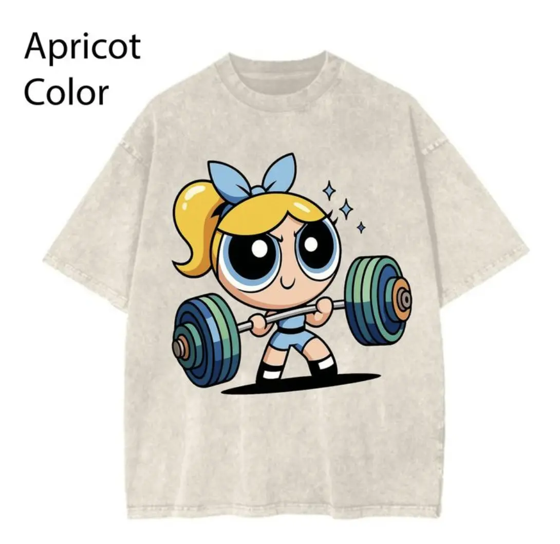Bubleess #Powerpuffff Girls Gym Tshirt, Gym Shirt, Graphic Gym Shirt, Vintage Washed Tee Conton, Gym Shirt Women, For Men, Ful Size