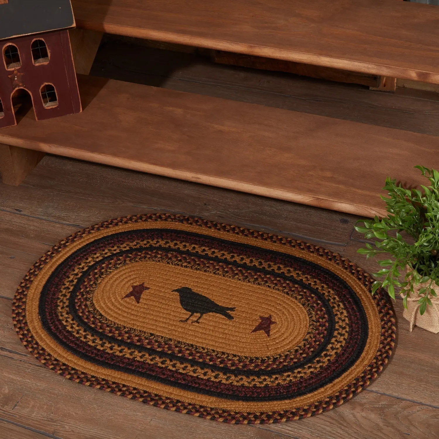 Heirloom Farm Primitive Crow Braided Oval Accent Rug