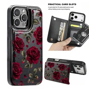 Phone Case: Red Rose/Wallet Card Holder, Credit Card Slots Phone Case for Iphone17 16 15 14 13 12 PRO MAX PLUS,AIR Plus Case, Cute Phone Case Samsung Galaxy S22/s23+S24 Plus/S25Ultra/ Cover for Women Girls Stylish Fashionable Coin Pocket lovely gift