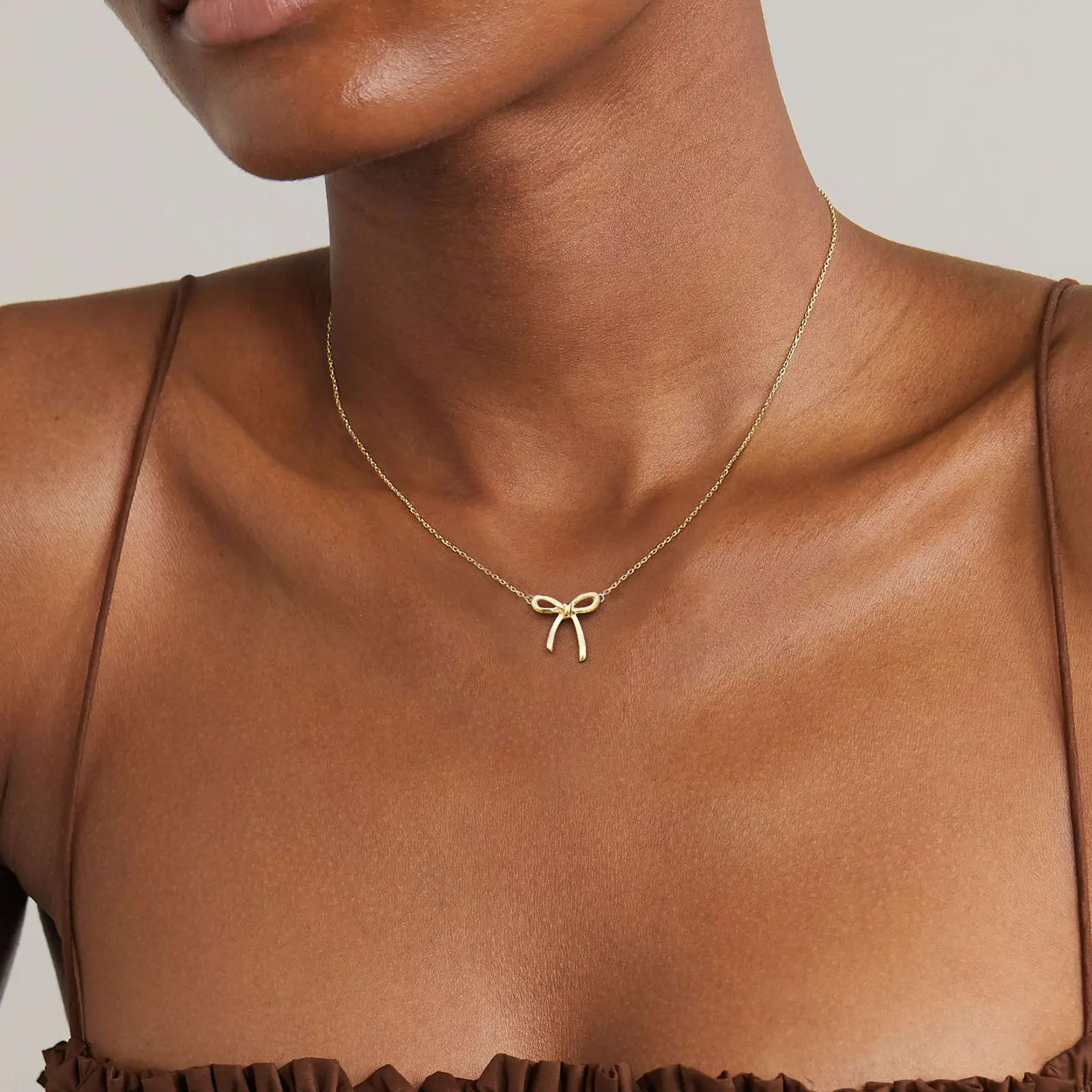 Tewiky 14K Gold Plated Bowknot Pendant Necklace for Women - Bow Necklace 14K Dainty Gold Necklace Cute Small Tiny Bow Pendant Choker Chain Necklace Trendy Necklaces for Women Gold Jewelry Gift For Valentine's Day gifts