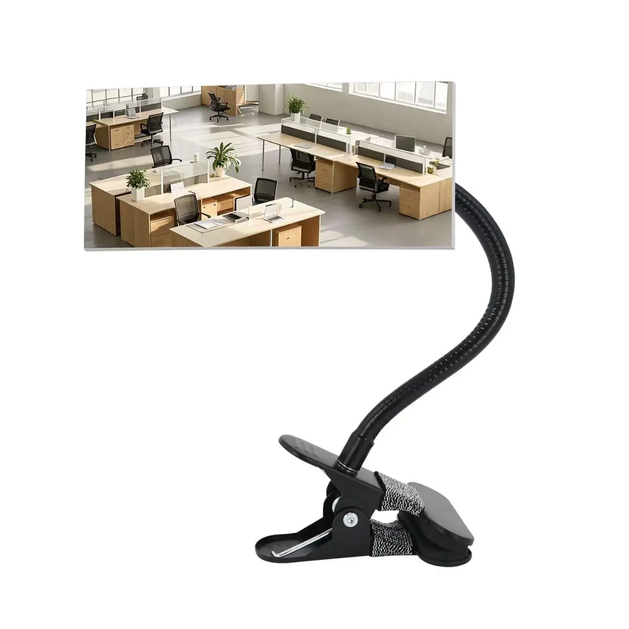 Clip-on Mirror for Desk Convex Rear View Mirror Office Cubicle for Personal Safety Monitor Computer to See Behind You Flexible Gooseneck Rectangle 6.69"x2.95" Frameless