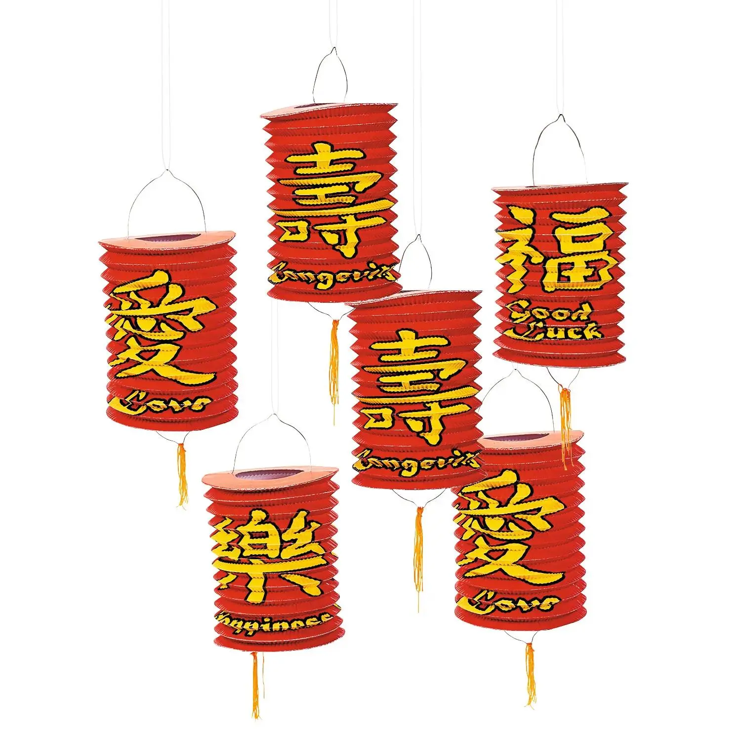 11" Red Chinese Hanging Paper Lanterns - 6 Pc.