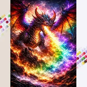 1 set of DIY diamond painting, 5D diamond art set, DIY decoration dragon, flame, rainbow mosaic, diamond art, DIY art home decoration.