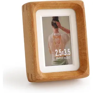 2.5x3.5   polaroid Picture Frame Matted to 2x3 with Plexiglass, Teak Solid  Small Photo Frame,For TableTop and Wall Mounting