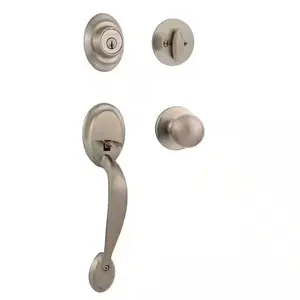 Kwikset Dakota Satin Nickel Single Cylinder Door Handleset with Polo Handle Doorknobs, SmartKey Security (New)