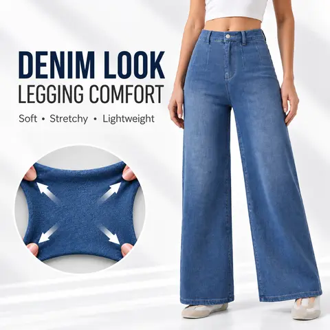FireSwan 2026 Flex Women's High-Waisted Jeans—Fake fly design, slight tummy-tucking effect, wide-leg cut, with real back pockets, stylish casual jeans, women's pants #FallOutfits #FallFashion #Womenswear,sohochic