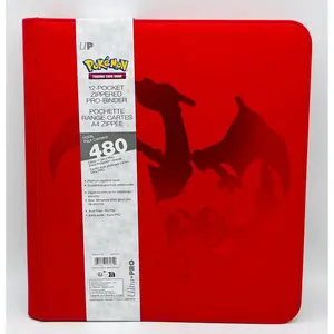 Ultra PRO Premium Pokémon TCG CHARIZARD 12-Pocket Padded Leather Zippered 480 Card Binder for Collectible Trading Cards Storage Album