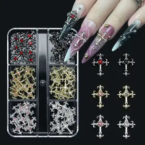 Nail Charms - 6 Grid Black and Silver Crosses