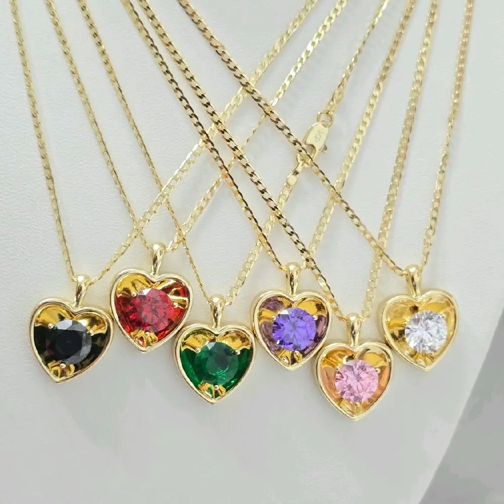 22 Inches Cadena cubana delgada con dijes de corazones en 6 colores para elegir. Elegantes. Laminado de alta calidad