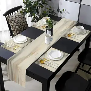 1 piece/5 piece set/7 piece set table flag+placemat set, abstract white marble pattern table runway placemat, suitable for kitchen, dining room, living room and wedding indoor and outdoor home daily use desktop decoration