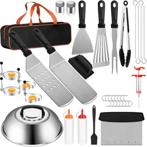 Flat Top Grill Accessories, 37pcs Blackstone Griddle Accessories Kit For Camp Chef, BBQ Grilling Gifts For Men Women, Professional Griddle Tools Kit With Enlarged Spatula, Scraper Basting Cover Meat Utensils