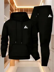 Men's Loose-Fitting Hoodie Sweatshirt Set, Spring & Fall Casual Style, Polyester Fabric, Anti-Wrinkle, Versatile Streetwear Two-Piece