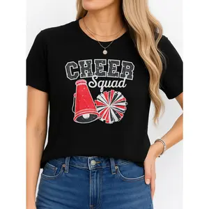 Cheer Squad T Shirt Black Cheerleading Practice Personalized Unisex Women Top Summer Comfortable Breathable Short Sleeve Tee Fits All Outfits Made In Usa