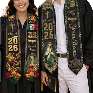 [HOT] Custom Aztec Mexican Graduation Stole 2026, Mexican Flag Graduation Sash, Mexico Pattern Stole, Virgen de Guadalupe Sash Senior Grad Gift