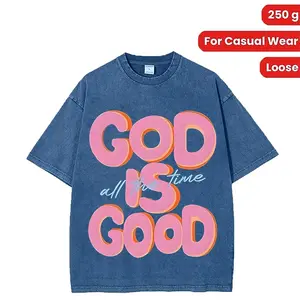 230G Washed Pure Cotton T - Shirt, Men'S Casual Fashion, With 'GOD IS GOOD All The Time' Words Print, Outdoor Sports T - Shirt |   Loose Fit |   Soft Knitted T - Shirt